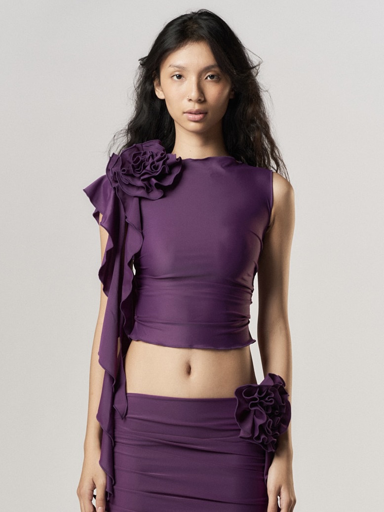 Picture of ROSETTE SHELL CROP TOP IN PURPLE
